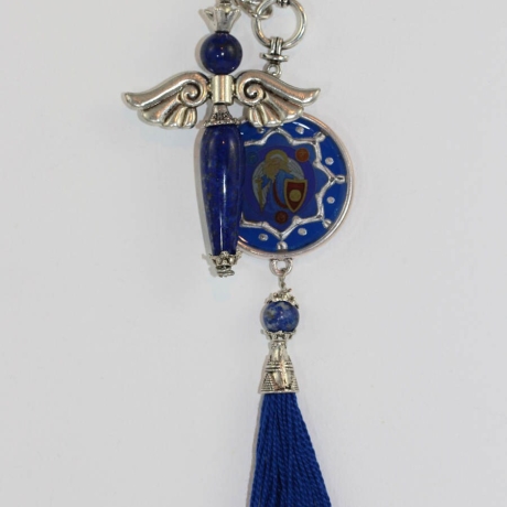 Lapislazuli Engel Pendel Kette mit Erzengel Michael und Quaste