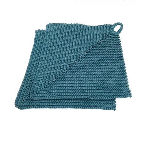 Topflappen gehäkelt in Rippenmuster - 1 Paar(2 Stück)-blaue Töne