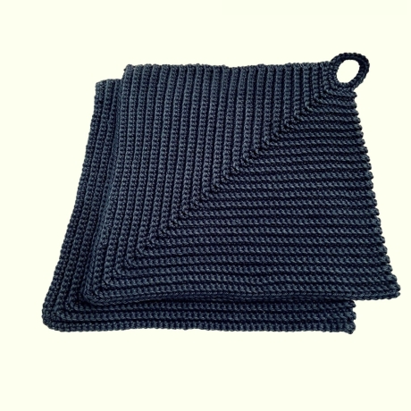 Topflappen gehäkelt in Rippenmuster - 1 Paar(2 Stück)-blaue Töne