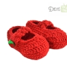 Babyschuhe gehäkelt mit Erdbeeren-Knopf Gr. ca 14