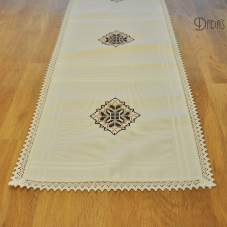Tischläufer Braun-Beige, kreuzstich