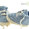 Babyschuhe gehäkelt blau-weiß Gr. ca 14