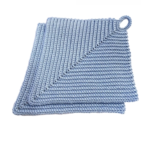 Topflappen gehäkelt in Rippenmuster - 1 Paar(2 Stück)-blaue Töne