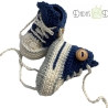 Babyschuhe/Babychucks gehäkelt blau - weiß Gr.ca 13-14