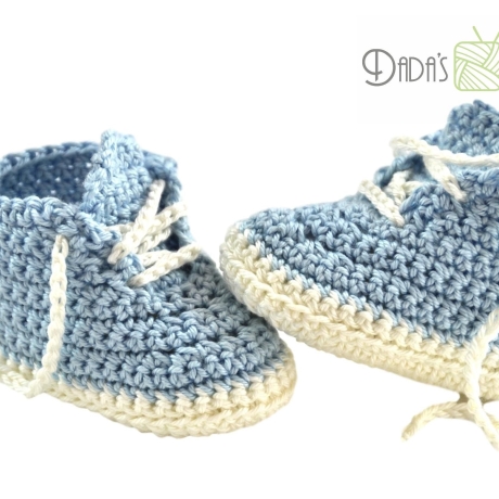 Babyschuhe gehäkelt blau-weiß Gr. ca 14