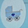 Gestickte Geburtskarte blau mit Kinderwagen in blau