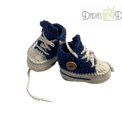 Babyschuhe/Babychucks gehäkelt blau - weiß Gr.ca 13-14