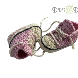 Babyschuhe/Babychucks gehäkelt rosa-natur in Größe 13/14