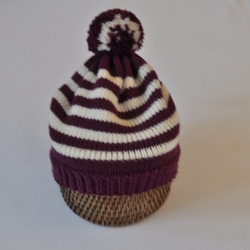Mütze burgund-weiß Baby, Kind, gestrickt