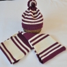 Mütze burgund-weiß Baby, Kind, gestrickt