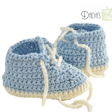 Babyschuhe gehäkelt blau-weiß Gr. ca 14