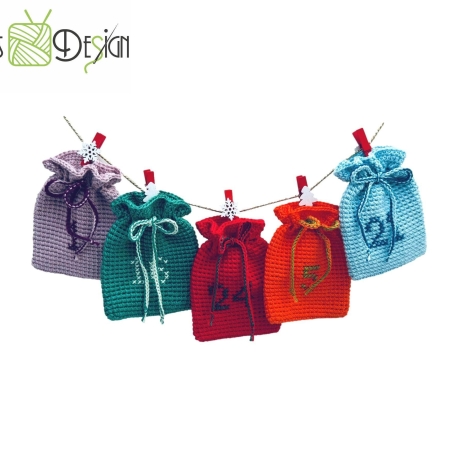 Adventskalender, Adventskalenderset Säckchen gehäkelt bunt