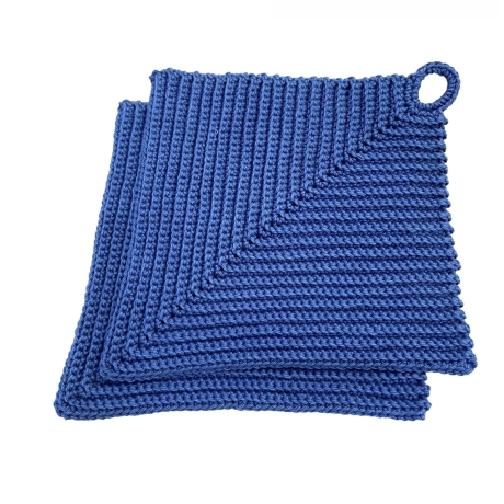 Topflappen gehäkelt in Rippenmuster - 1 Paar(2 Stück)-blaue Töne