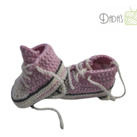 Babyschuhe/Babychucks gehäkelt rosa-natur in Größe 13/14