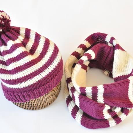 Schlauchschal burgund-weiß Baby, Kind gestrickt