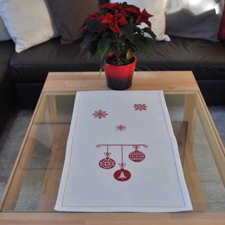 Tischläufer Weihnachten in rot, kreuzstich