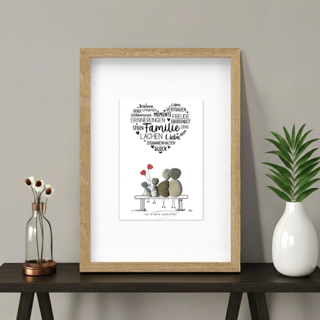 Steinbild Familie mit Herz – Personalisierbares Familiengeschenk