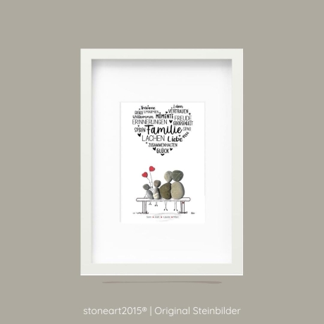 Steinbild Familie mit Herz – Personalisierbares Familiengeschenk