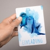10 Einladungskarten Delfine blau GLITZER inkl. 10 Briefumschlägen