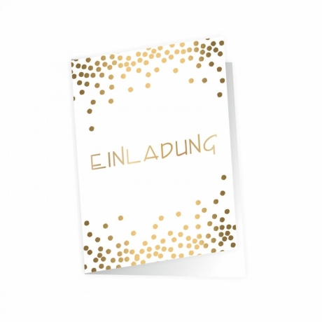 10 Klapp-Einladungskarten Punkte Gold inkl. 10 Briefumschlägen