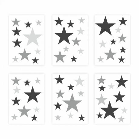 129 Wandtattoo Sterne-Set schwarz grau 60 Stück Sternenhimmel