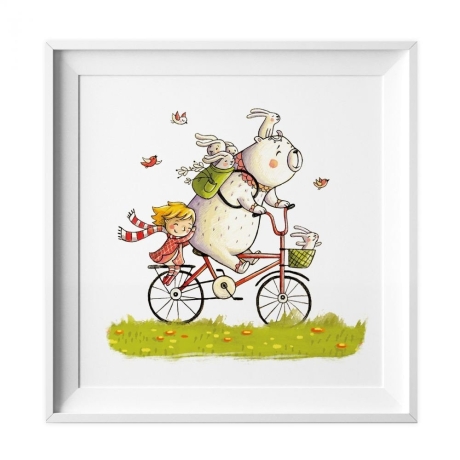 002 Kinderzimmer Bild Bär auf Fahrrad 20 x 20 cm