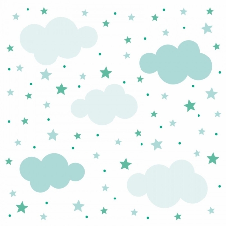 142 Wandtattoo Wolken, Sterne und Punkte Set mint weiß 87 Stück