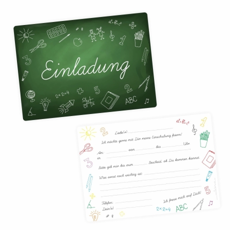 10 Einladungskarten Einschulung Tafel + 10 transp. Briefumschl.