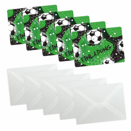 10 coole Einladungskarten Fussball inkl. 10 transp. Briefumschl.