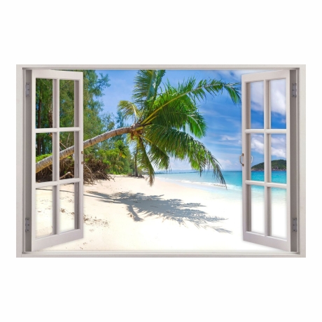 155 Wandtattoo Fenster - Palmen Strand Südsee Paradies Wanddeko