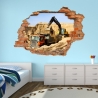 071 Wandtattoo Baustelle Bagger LKW Loch in der Wand