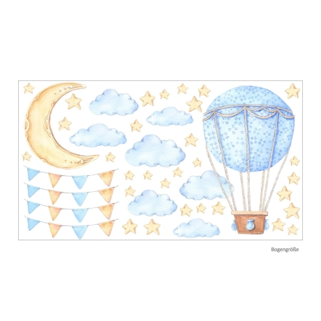 nikima - 119 Wandtattoo Heißluftballon Sterne Mond Wolken