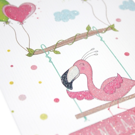 10 Einladungskarten Flamingo GLITZER inkl. 10 transp Briefumschl.