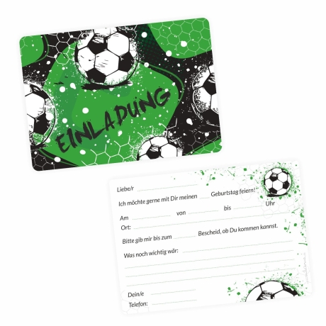 10 coole Einladungskarten Fussball inkl. 10 transp. Briefumschl.