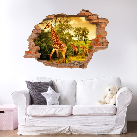 036 Wandtattoo - Loch in der Wand - Giraffe Afrika Savanne Steppe