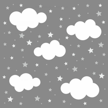 143 Wandtattoo Wolken, Sterne und Punkte Set grau weiß 87 Stück