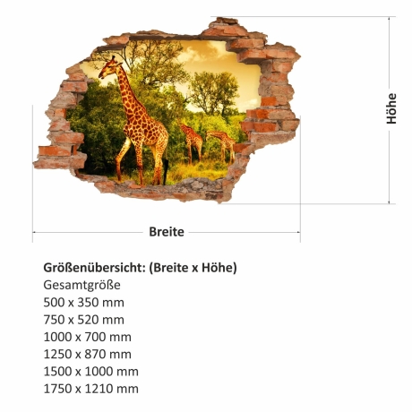 036 Wandtattoo - Loch in der Wand - Giraffe Afrika Savanne Steppe