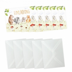 10 Einladungskarten Freunde auf Wiese 10 transp. Briefumschl.