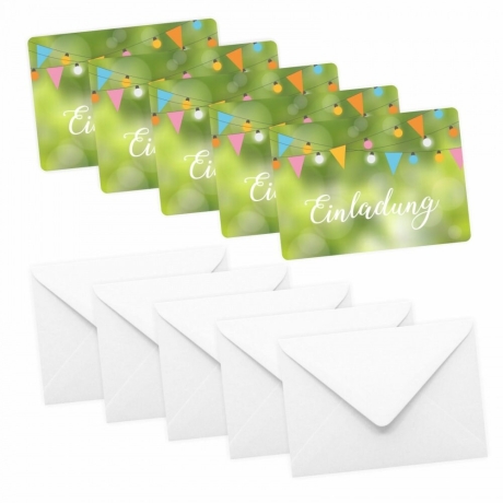 5 Einladungskarten Grillparty Gartenparty inkl. 5 Umschlägen