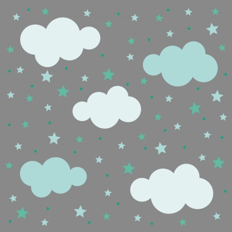 142 Wandtattoo Wolken, Sterne und Punkte Set mint weiß 87 Stück