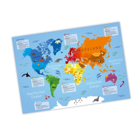 Kinder Lernposter Weltkarte Kontinente A3