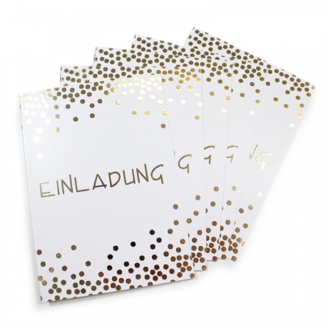 10 Klapp-Einladungskarten Punkte Gold inkl. 10 Briefumschlägen