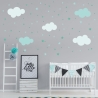 142 Wandtattoo Wolken, Sterne und Punkte Set mint weiß 87 Stück