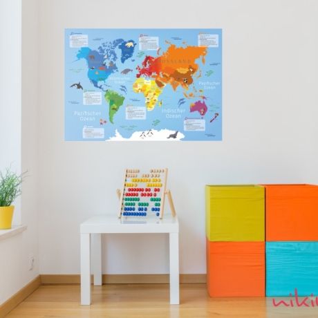 Kinder Lernposter Weltkarte Kontinente A3
