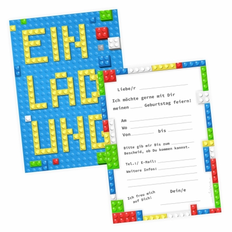 10 Einladungskarten Bauklötzel inkl. 10 transp. Briefumschl.
