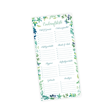 SET Wochenplaner + Einkaufsliste Block Floral grün blau 50 Blatt