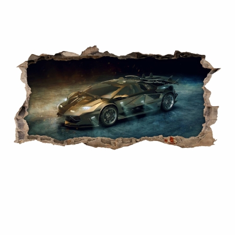 104 Wandtattoo Sportwagen schwarz gold - Loch in der Wand