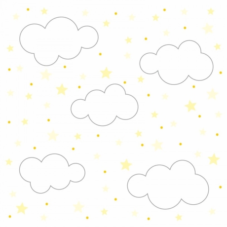 140 Wandtattoo Wolken, Sterne und Punkte Set gelb weiß 87 Stück