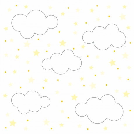 140 Wandtattoo Wolken, Sterne und Punkte Set gelb weiß 87 Stück