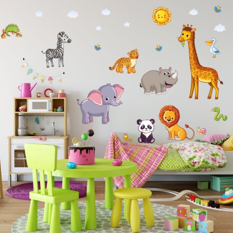 080 Wandtattoo Tiere Kinderzimmer Elefant Löwe Giraffe